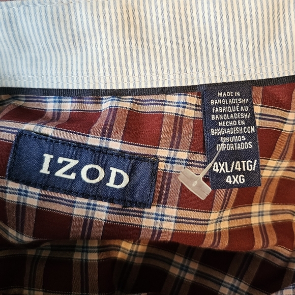 Izod Soft Wash Essentials Button-Up Shirt Regular Fit Stretch Fabric, Maroon, 4X - Picture 10 of 10